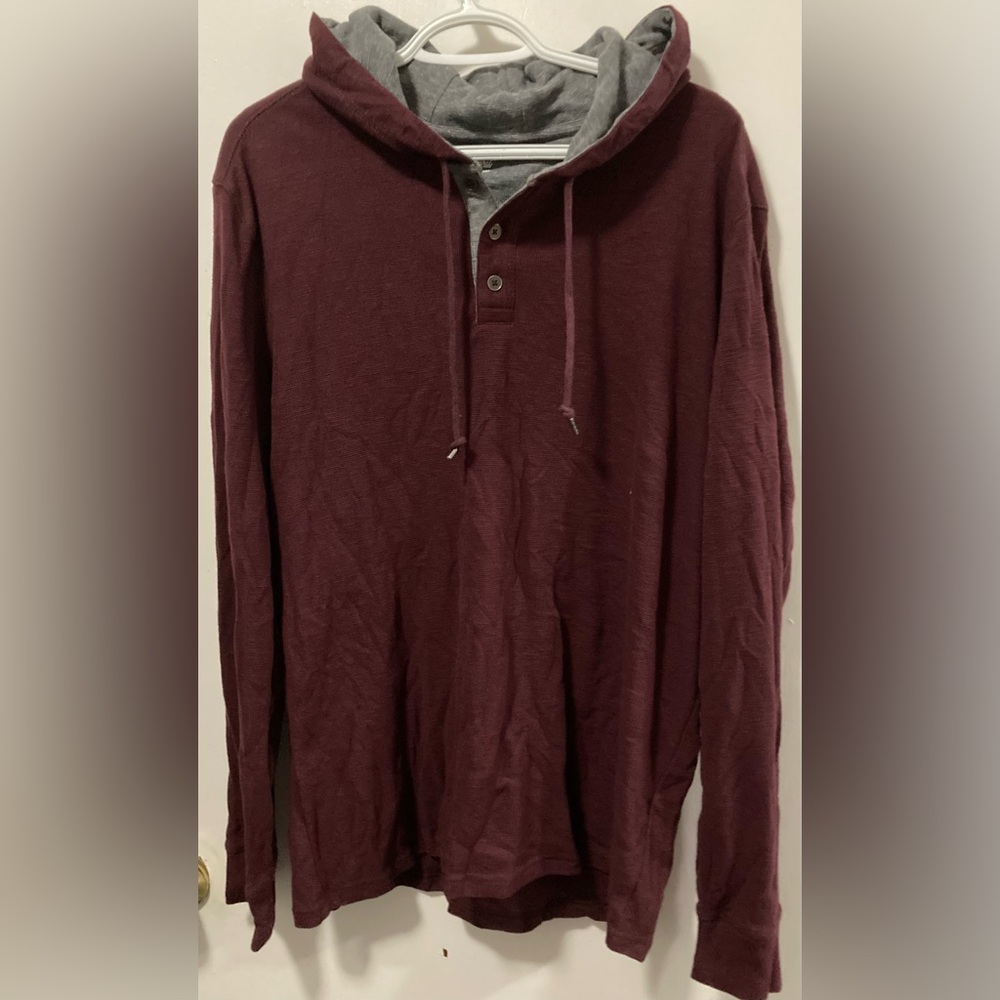 Threadgrit Men's Maroon Red Hoodie with Gray Lining Long Sleeves Size Large L